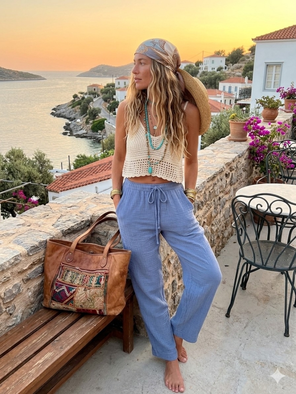 dylan Light Blue Drawstring Wide Leg Gauze Pants